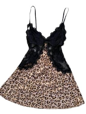 Victoria's Secret Black Lace & Leopard Satin Chemise